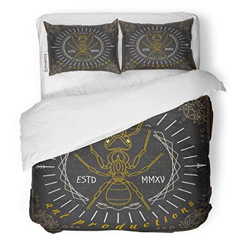 Tarolo Bedding Duvet Cover Set Thin Line Ant Label Vintage Badge Insignia Sign Identity Logotype for Restaurant Royalty Boutique Hotel 3 Piece Twin 68"x90" Quilt Cover with Zipper Closure