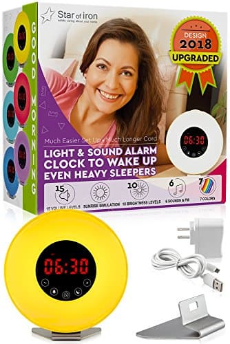 Alarm Clock - Radio Alarm Clock - 2018 UPGRADED, Easy Set Up, Long Cord, 6 Sounds and FM, 7 Colors - Personal Alarm Clock - Digital Alarm Clock - Loud Alarm Clock - Sunrise Alarm Clock - Digital Clock