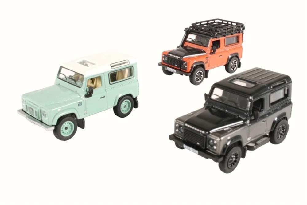 Oxford Diecast Land Rover Defender 90 Heritage 3-Piece Set: 1:76 Scale, OO Gauge, Compatible with Leading Brands, High Detail, Age 14+