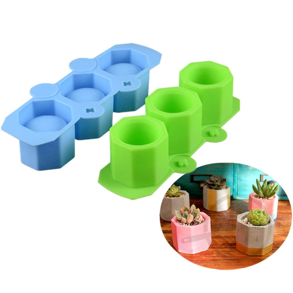 Plant Flower Pot Silicone Molds Ceramic Clay Mold DIY Succulent Plants Concrete Planter Vase Molds Handmade Craft Candles Make Cakes Pizza Jelly Microwave and Freezer Mould(Green-Blue)