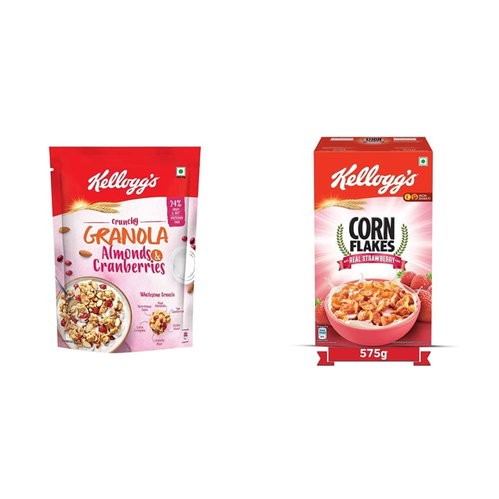 Kellogg's Combo, Kellogg's Crunchy Granola Almonds and Cranberries 460g and Kellogg's Corn Flakes Real Strawberry Puree, 575g