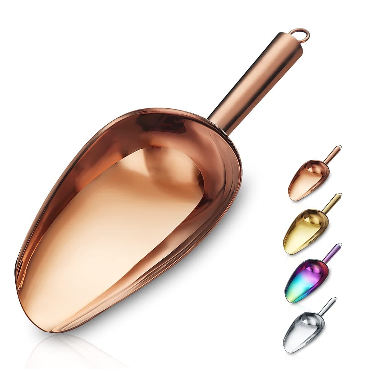 Stainless Steel Rose Gold Ice Scoop 6 OZ, Titanium Copper Plating Metal Ice Scooper For Ice Maker Multipurpose For Candy Wedding Kitchen Bar Party Pet Animal Dog Food Scoop Beach Shovel