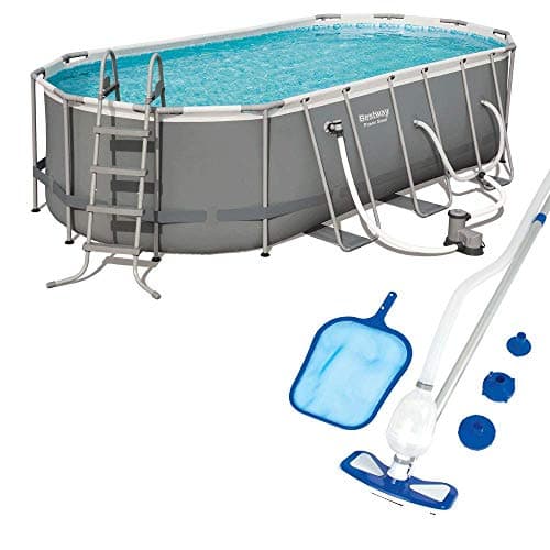 Bestway Power Steel 18'x9'x48 Above Ground Oval Swimming Pool Set with 1500 GPH Filter Pump and Cleaning Accessories with Vacuum and 9 Foot Skimmer
