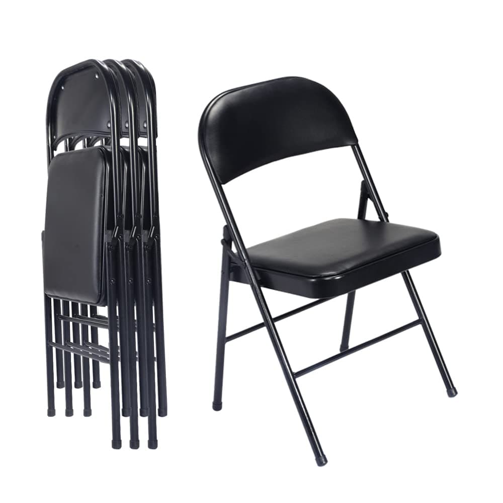4 Pack Black Folding Chairs with Padded Seats for Outdoor & Indoor, Portable Stackable Commercial Seat with Steel Frame for Events Office Wedding Party, 330lbs Capacity