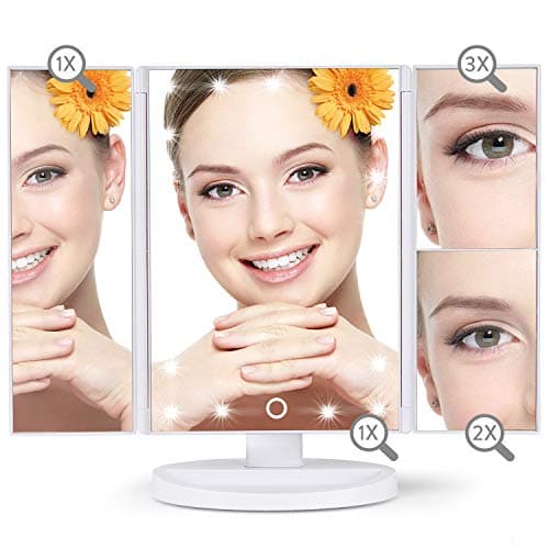 Amaze Trifold LED Lighted Makeup Mirror with 21 Led Lights, Adjustable Cosmetic Vanity Mirror 1x, 2X, 3X Magnification