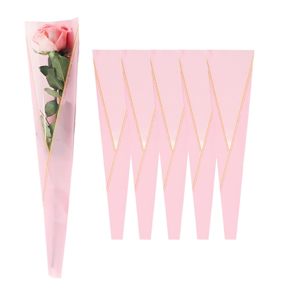 BBJ WRAPS Single Flower Sleeves Flower Wrapping Paper Rose Packaging Bag 100 Pack (Pink)