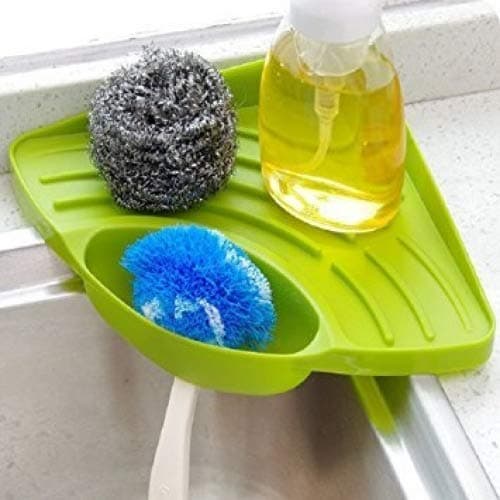 Kitchen sink organizer caddy holder for sponges, soap, scrubbers, cleaning brush, great suction cup organization tray for kitchen or bathroom (green)
