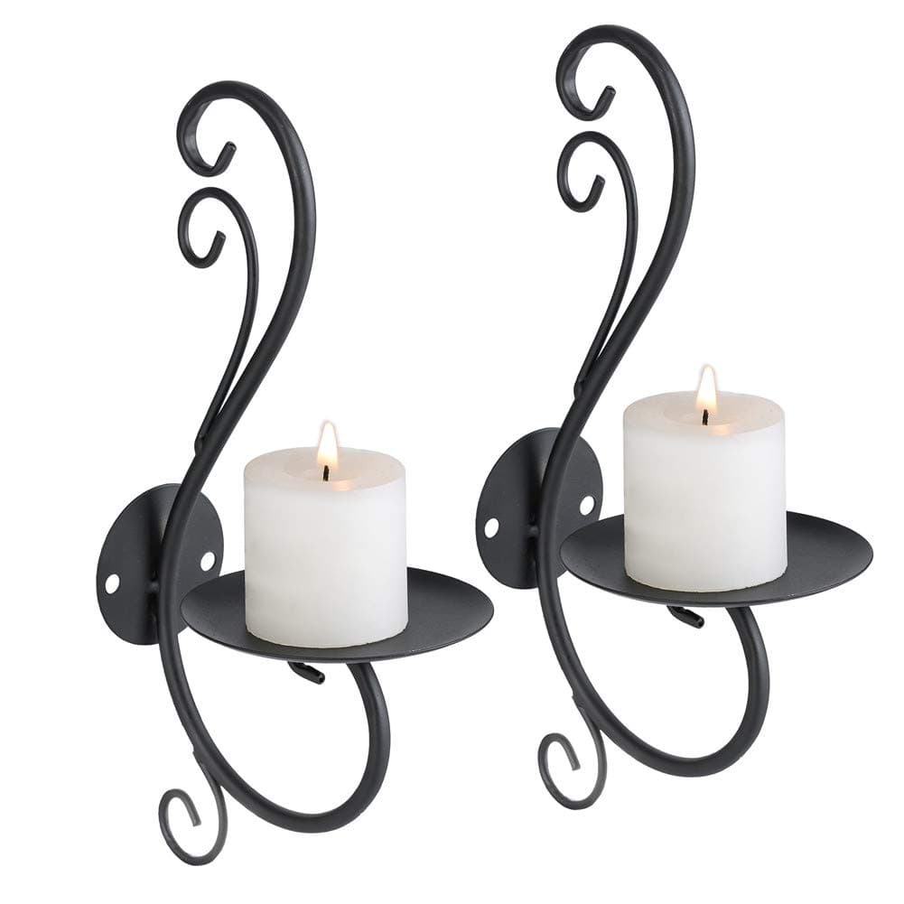 Candle Sconces Wall Decor Black Candle Holder for Pillar - Rustic Decorative Metal Candles Set of 2 for Living Room, Farmhouse, Fireplace, Wedding