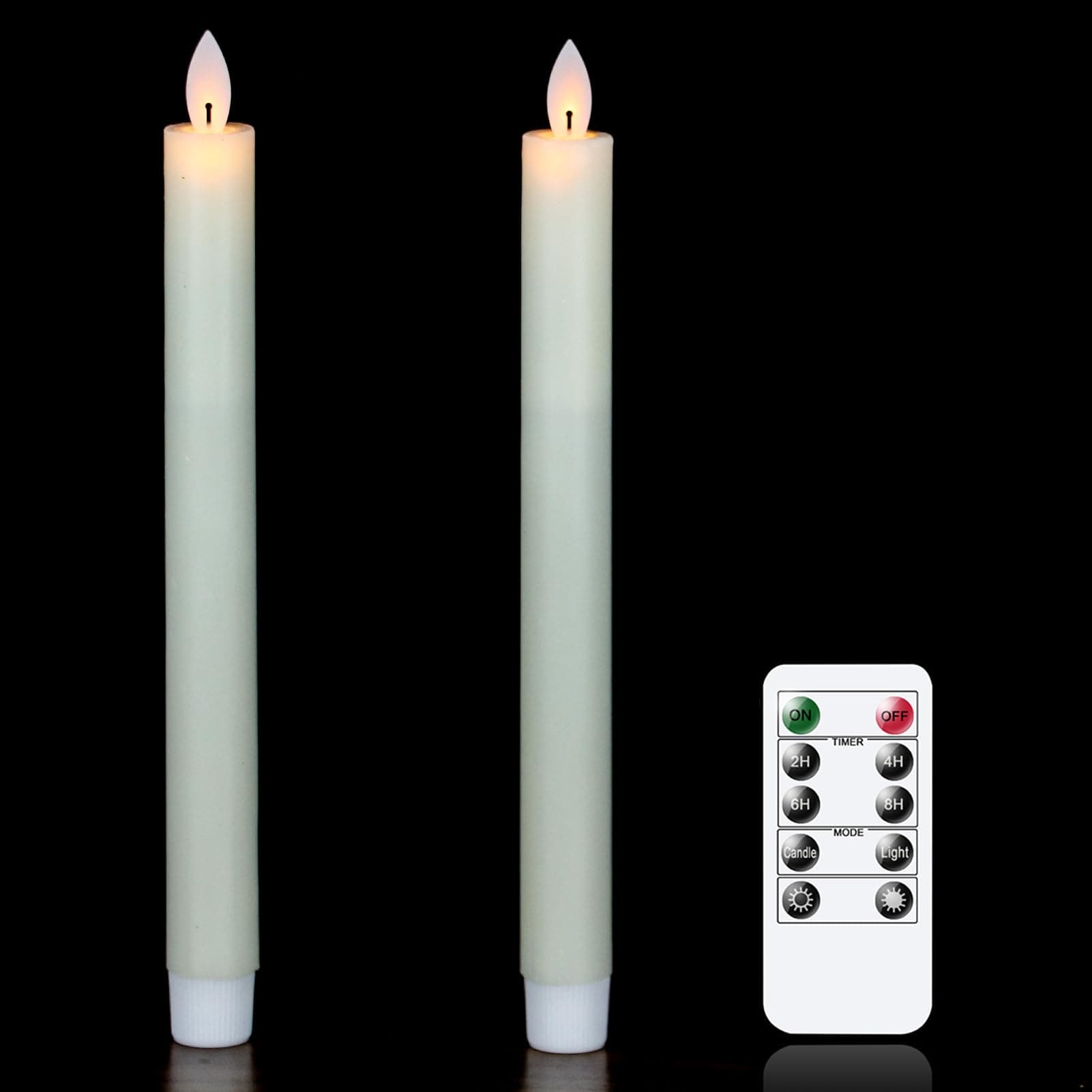 Wondise Flickering Flameless Candles with Remote and Timer, Battery Operated 9 Inch Real Wax Ivory LED Taper Window Candles for Home Decoration, Set of 2(D0.78 x H9.5 Inches)