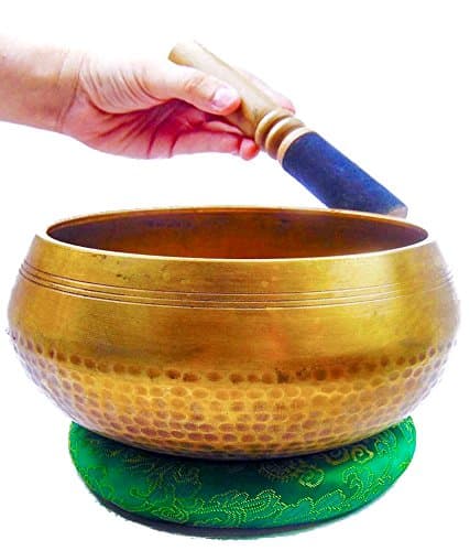 3.75 Inch Meditation Om Mani Padme Hum Peace Wooden Striker, Om Tingsha Cymbals & Cushion