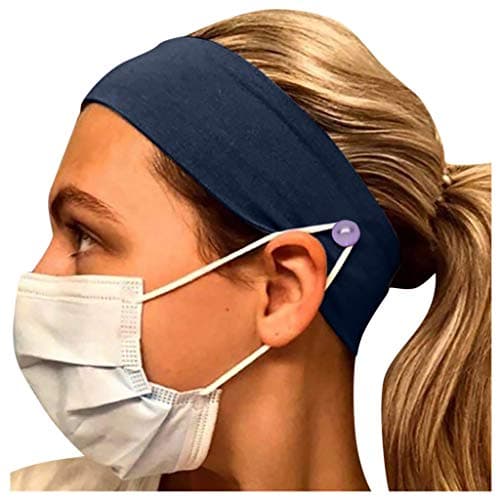 Button Headband Ear Protection Holder -Protect Your Ears With Headband Multifunctional Hair Band Hair Hoop Friends Gifts (Navy)