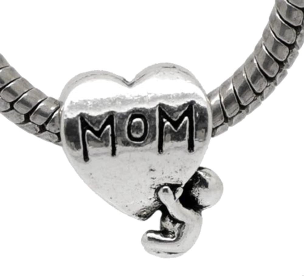 Antique Silver Child Love Mom Heart European Bead Charm