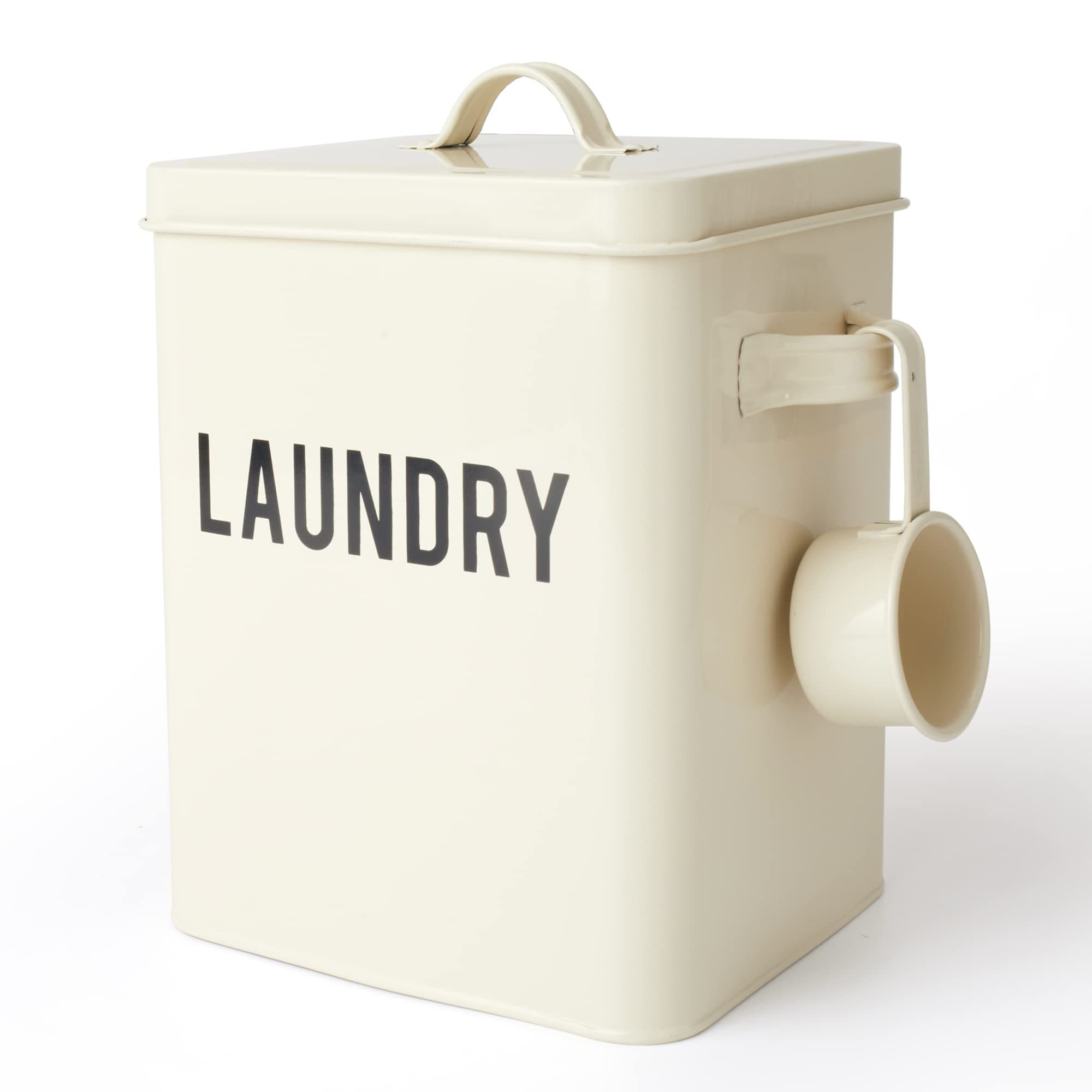 LA JOLIE MUSE Laundry Detergent Powder Storage Tin Box, Farmhouse Laundry Room Decor, 9 Inch High, Cream
