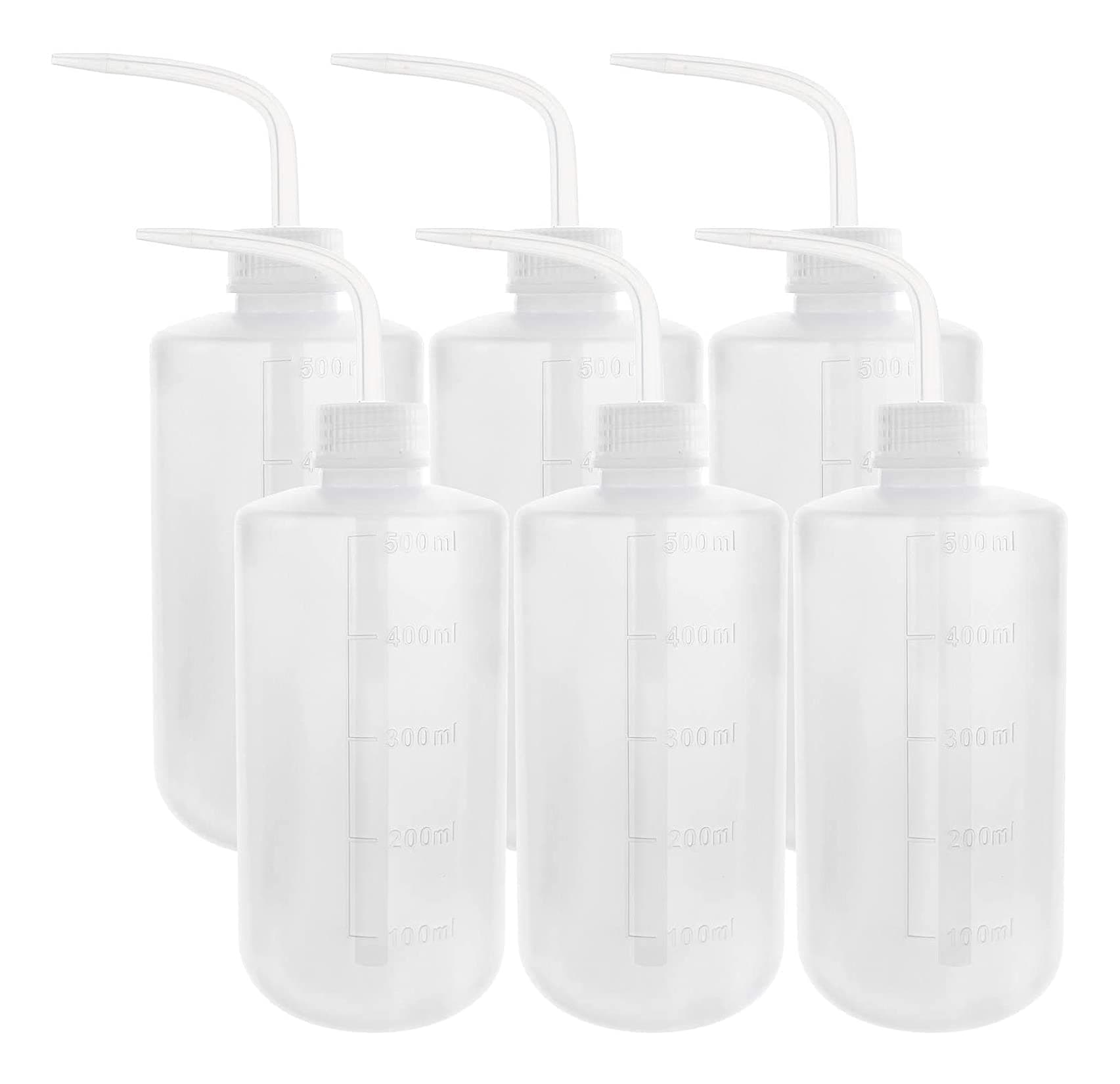 6pcs 500ml Plastic Safety Wash Bottles Lab Squeeze Bottle LDPE Squirt Bottle Tattoo Bottle with Narrow Mouth and Scale Labels (17oz x 6 Bottles)