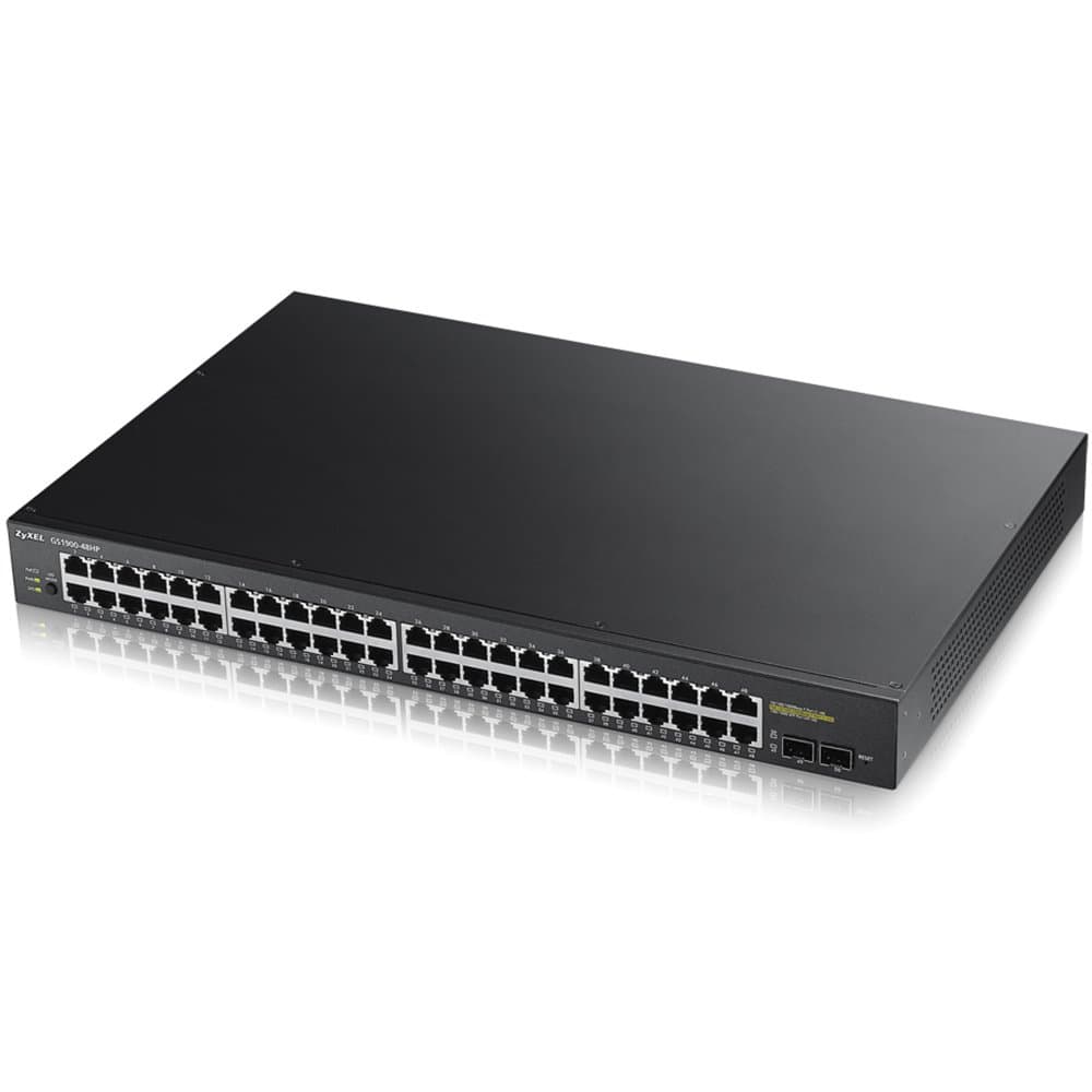 Zyxel 48-Port Gigabit PoE Switch | Smart Managed | Rackmount | 48 PoE+ Ports with 170 Watt Budget and 2 SFP Ports | VLAN, IGMP, QoS [GS1900-48HP]