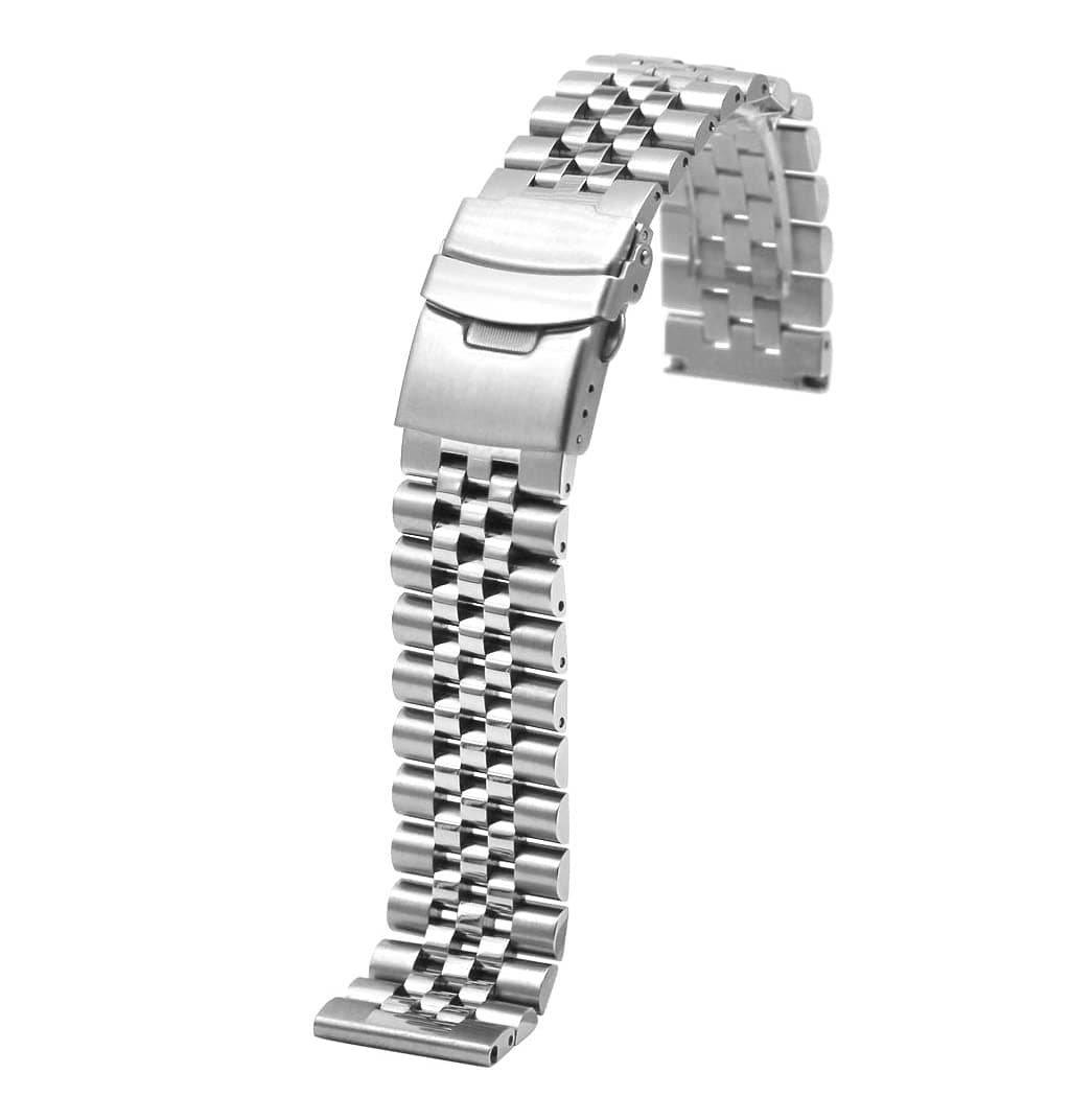 Replacement 22mm Jubilee Style Stainless Steel Brushed And Polished 3D Solid Bracelet Silver Watch Band Strap Deployment Buckle