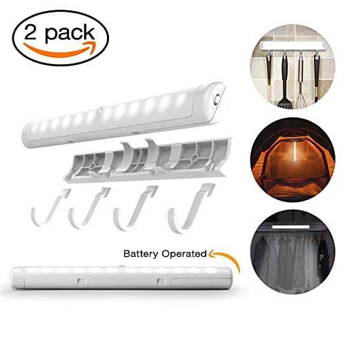 Portable LED Bathroom Cabinet Light with Adhesive Hooks - Battery Operated Wireless Nigh Light & 12 Bright Vanity LEDs Tape Light for Under Cabinet, Stair, Wardrobe (White, 2 Motion Sensor Mode)