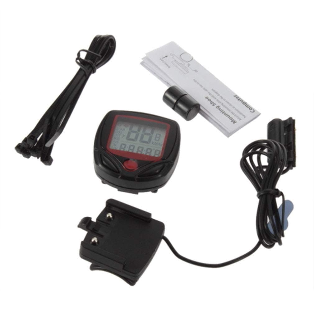 20001 Original Bicycle Cycle Computer Cyclometer Speedometer 14F (Black-Red)