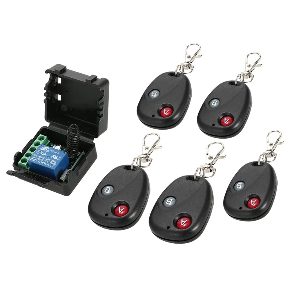 Transmitter and Receiver 433Mhz, Smart Home 433Mhz DC 12V 1CH Wireless Remote Switch Relay Universal Remote Control Switch Modules and RF Transmitter Remote Controls (5 controls)