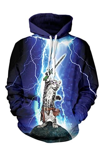 Unisex 3D Lightning Cat Print Hoodies Long Sleeve Sweatshirt Jacket M Apparel