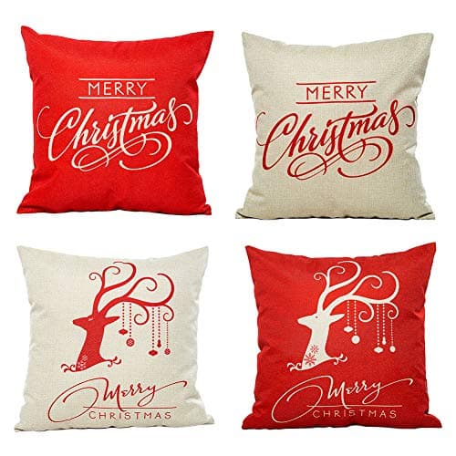 PSDWETS Merry Christmas Deer Decorations Pillow Covers Set of 4 Christmas Decor Red Throw Pillow Covers Cushion Cover 18 X 18