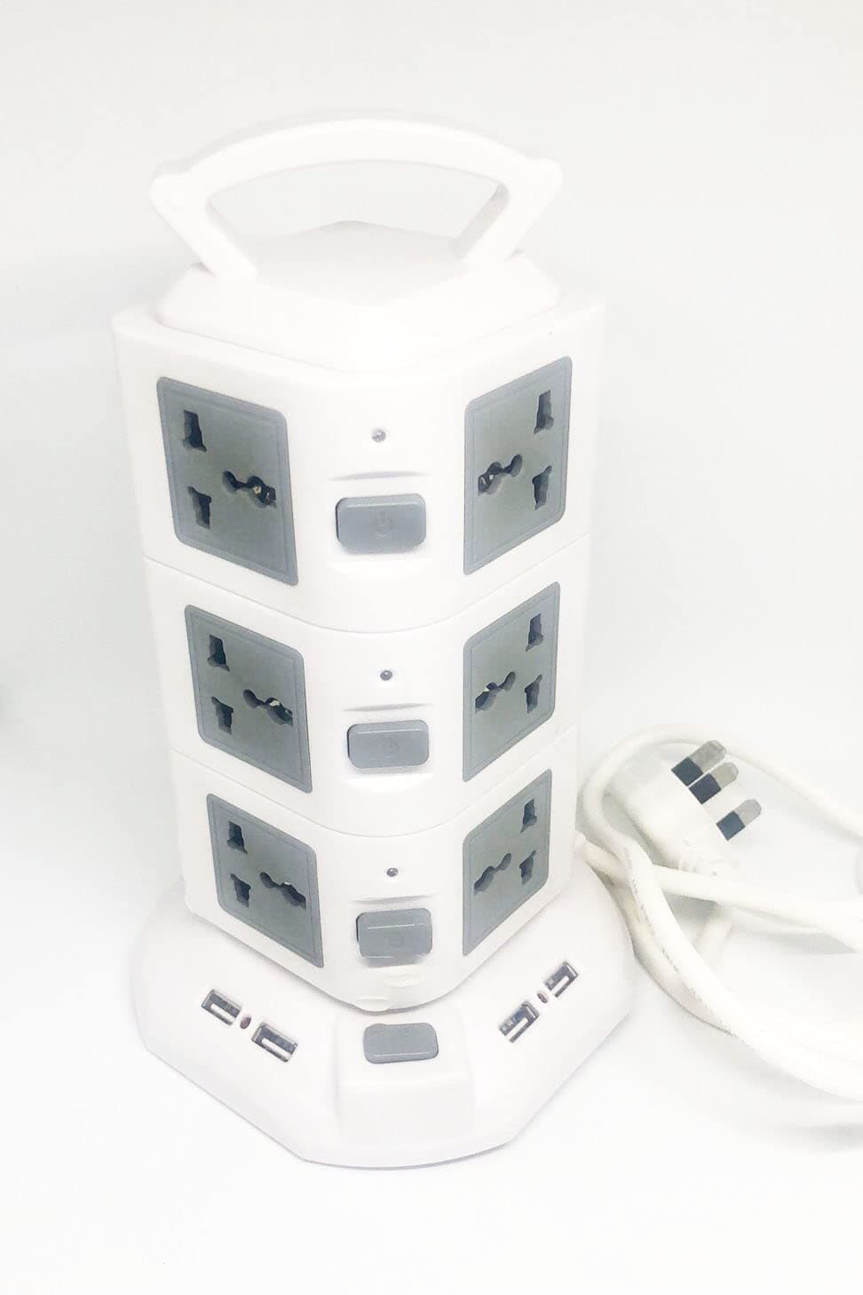 showkahVertical Multi Socket with Portable Handle Tower Extension with 6 USB Ports 1.8M Cord and UK/UAE-Plug Power Strip Multi Charging Station Random Color 2-Layer/3-Layer (3 Layer)