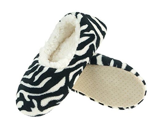 Zegee Womens Indoor Soft Slippers Non-Slip Sole Cozy Warm Slip-on House Bedroom Fuzzy Slippers (M 7-8, Zebra)…