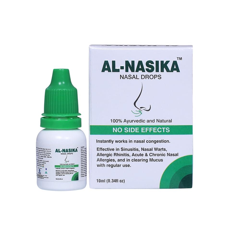 Al-Nasika Nasal Drops - 100% Ayurvedic & Natural Instantly Works In Congestion Effective Treatment Of Sinusitis, Warts, Allergic Rhinitis, Etc. 10 Ml