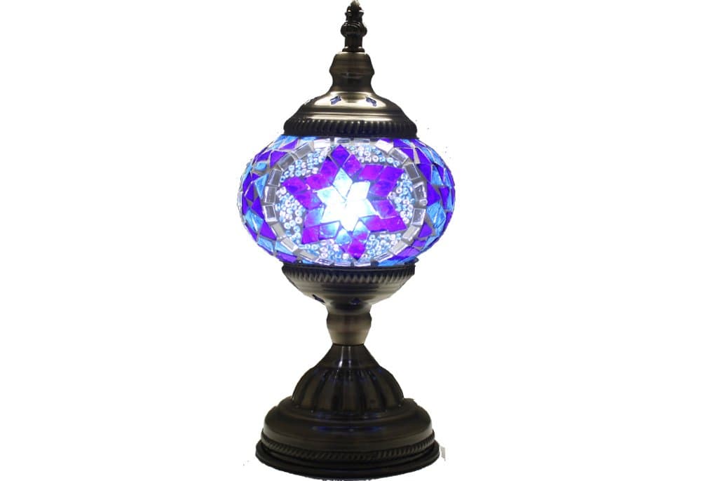SUFI Mosaic Desk Lamp Handmade Turkish Moroccan Glass Table Desk Bedside Lamp Light Vintage Stained Glass (Blue)