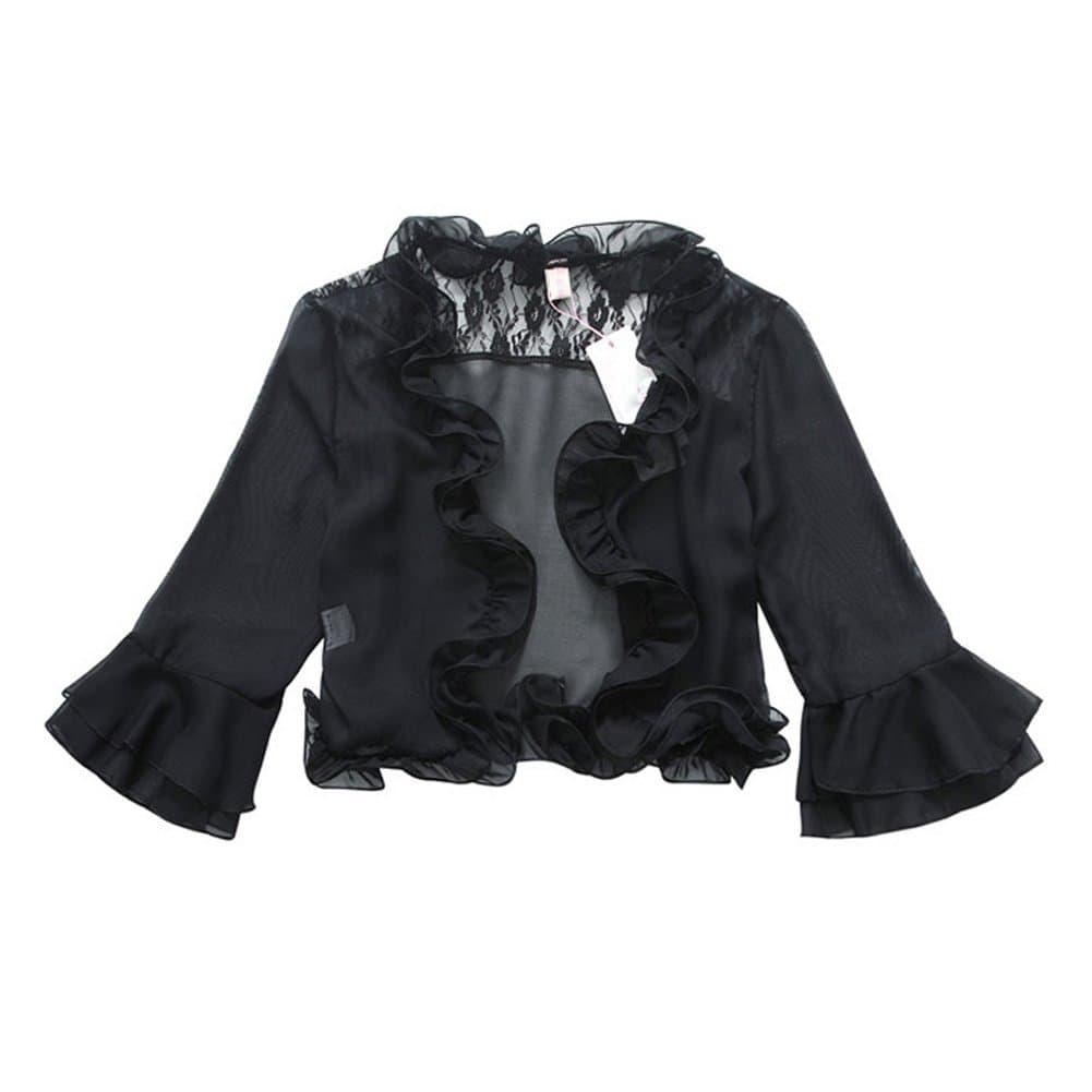 Modekini Women's 3/4 Trumpet Sleeves Chiffon Ruffle Hem Bolero Shrug