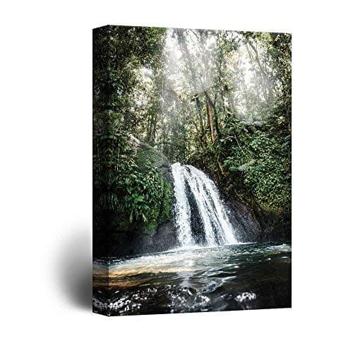 wall26Canvas Print Wall Art Waterfall Forest Landscape in Sunlight Nature Wilderness Photography Modern Rustic Scenic Multicolor Colorful for Living Room, Bedroom, Office - 24"x36"