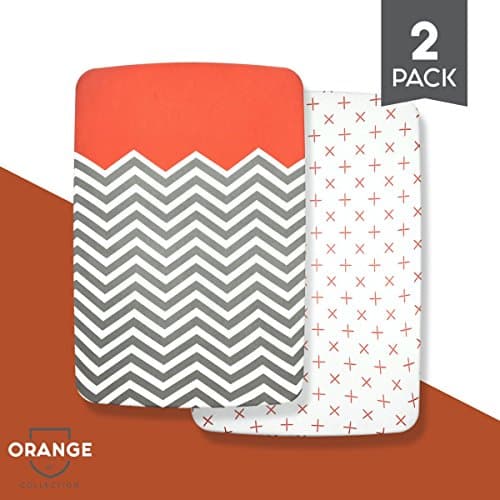 Organic Cotton Crib Sheet Set: Standard Pack n Play Mattress Sheets (2 Pack) Baby Sheets for Playard, Soft Comfortable Unisex for Infants and Toddlers 39”x27”x5”! (Orange)
