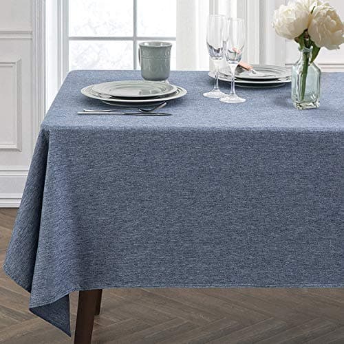 JUCFHY Rectangle Table Cloth,Linen Farmhouse Tablecloth Heavy Duty Fabric,Stain Proof,Water Resistant Washable Table Cloths,Decorative Oblong Table Cover for Kitchen,Holiday (60x104 Inch,Navy Blue)
