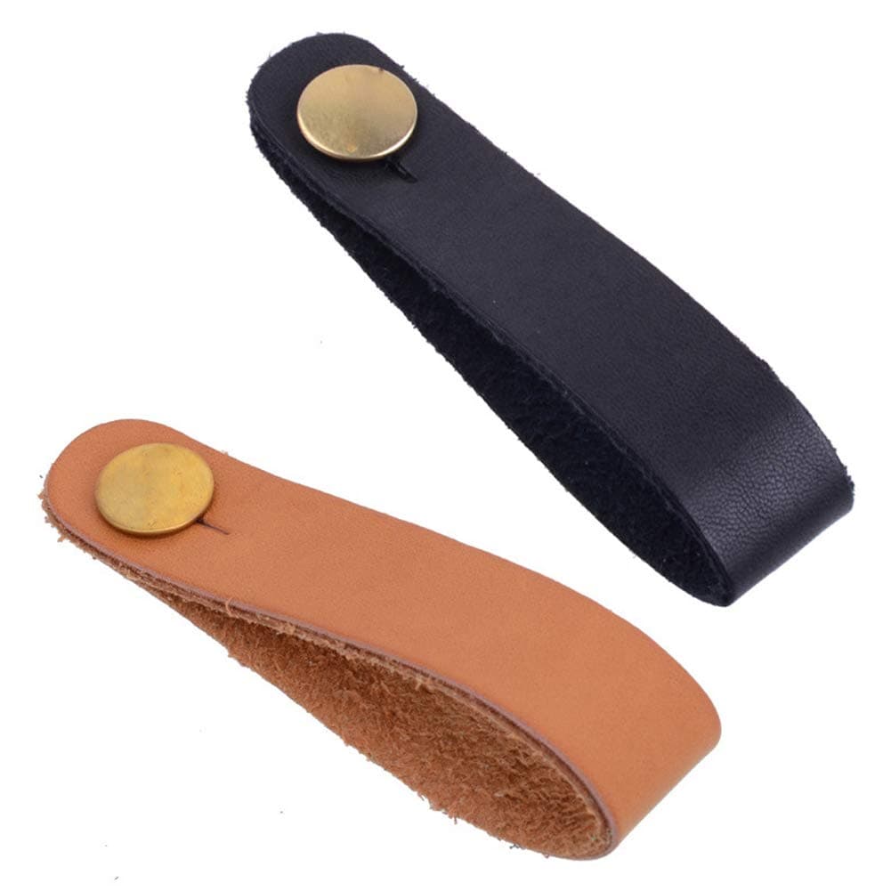2 Pieces PU-Leather Guitar Headstock Strap Tie Guitar Neck Strap Button Headstock Adapter Black Brown