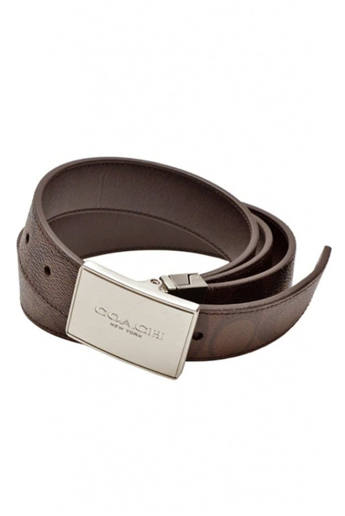 Coach Signature Leather Coated Canvas Lozenge Plaque Heritage Reversible Belt 66111