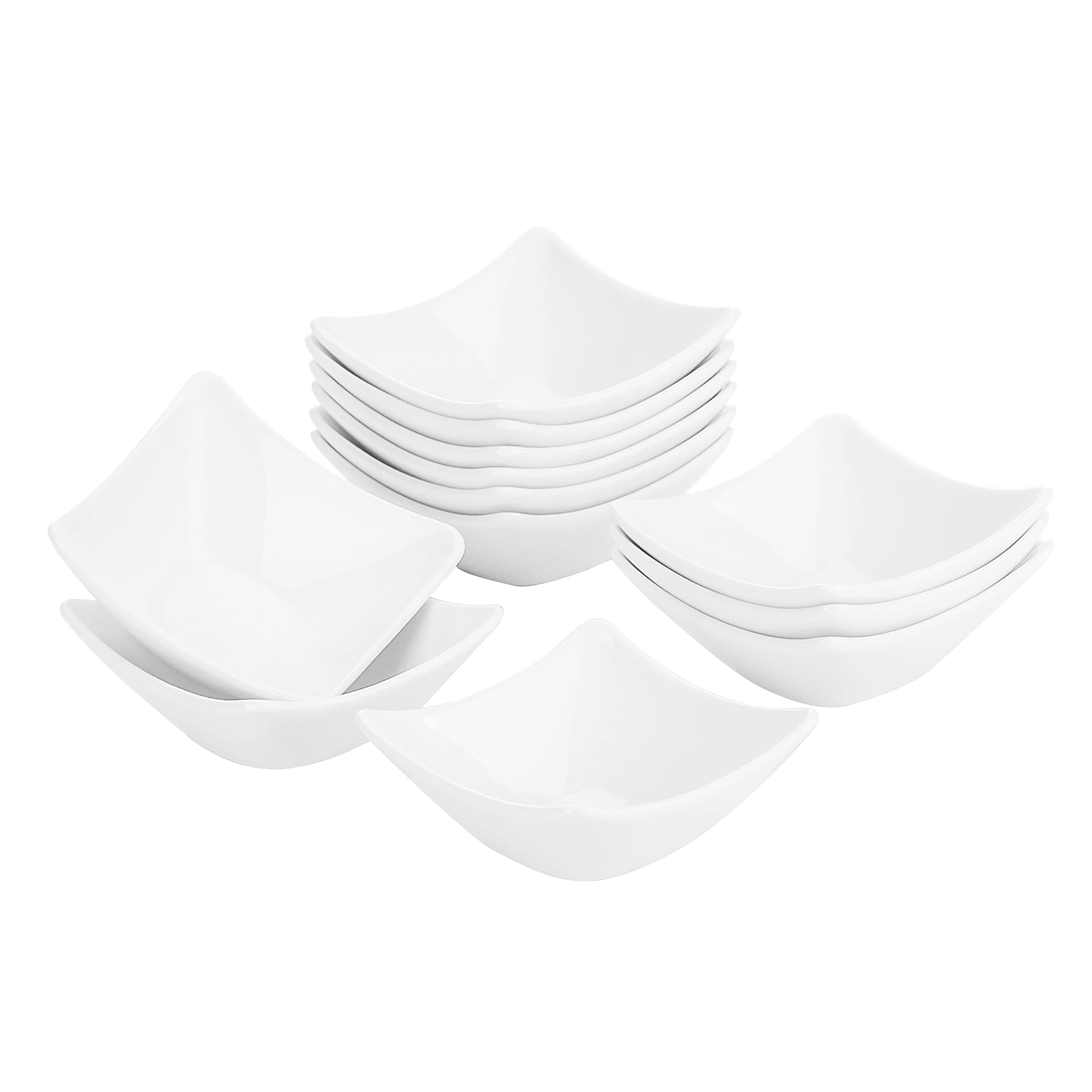 MALACASA 12 Piece 60ML Mini Ramekins Porcelain Dipping Bowls Creme Brulee Ramekins Soufflé Dishes Sauce Dish Baking Dishes for Cake & Pudding & Ice Cream, Oven Safe, Ivory White