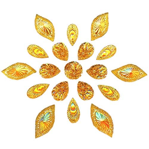 succi shan 80 Big Flower AB Mixed Size Sew On Rhinestones Flatback Beads Stones Sewing for Clothing Wedding Dress Decorations 2 Holes (Yellow)