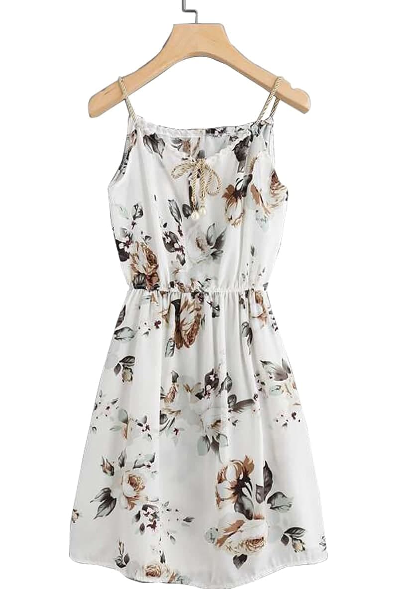 RAJ CREATION Floral Print Western Cami Dress for Women in Pink Color