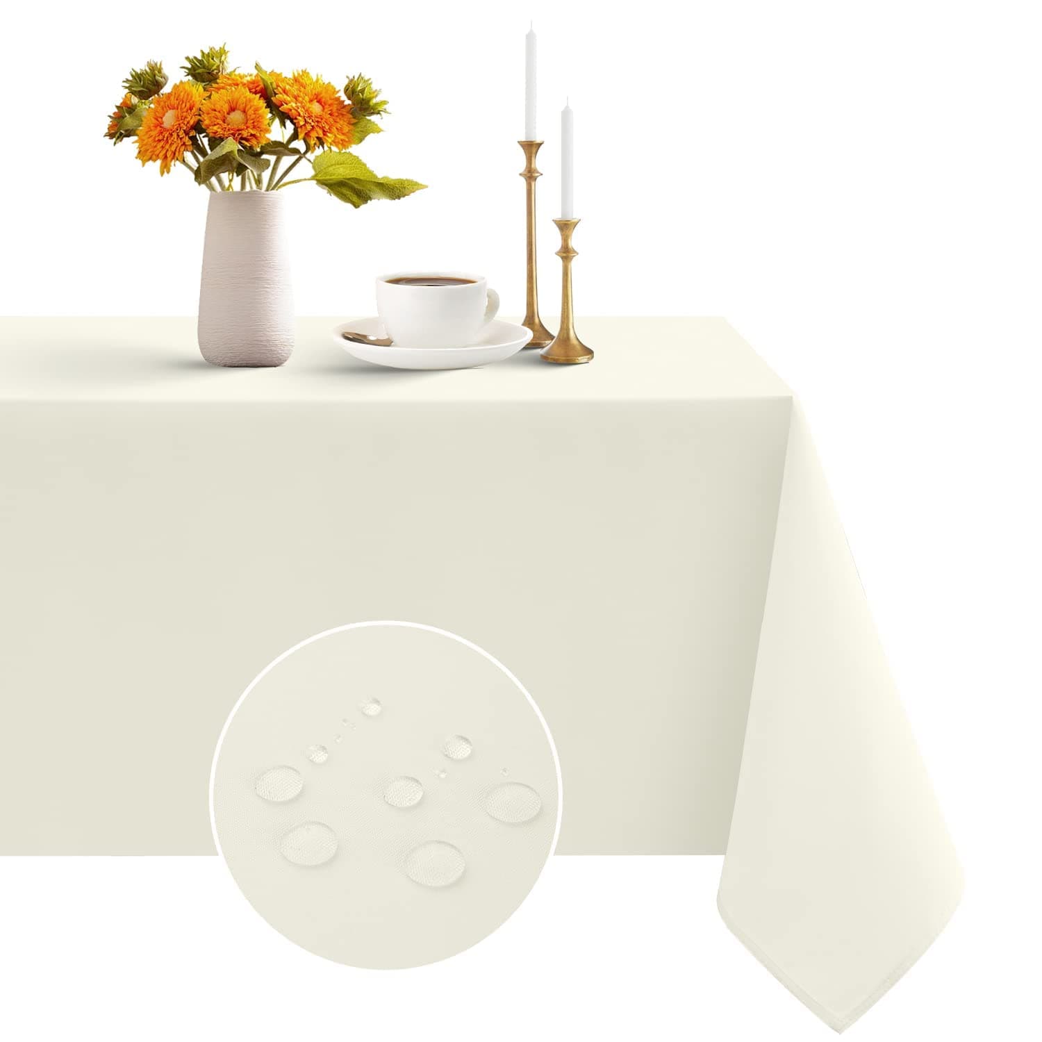 Romanstile Rectangle Tablecloth - Waterproof and Wrinkle Resistant Washable Polyester Table Cloth for Kitchen Dining/Party/Wedding Indoor and Outdoor Use (60 x 84 inch, Ivory)