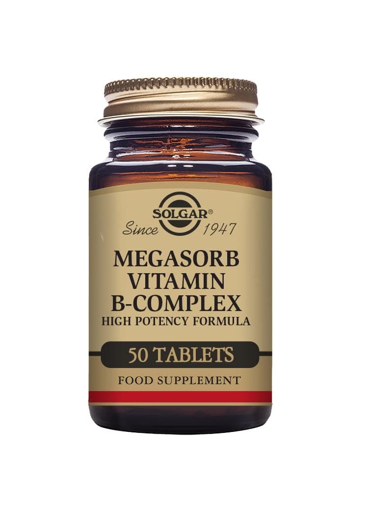 Megasorb Vitamin B-Complex Tablets - Pack of 50 - High Potency and Absorption - Improved Energy and General Vitality - Vegan and Gluten Free