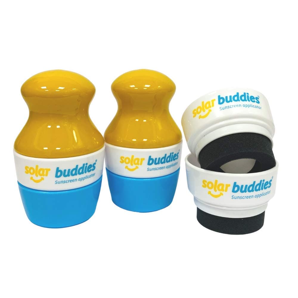 Solar Buddies Refillable Roll On Sponge Applicator For Kids, Adults, Families, Travel Size Holds 100ml Travel Friendly for Sunscreen, Suncream and Lotions (2 Bottles 2 Heads)