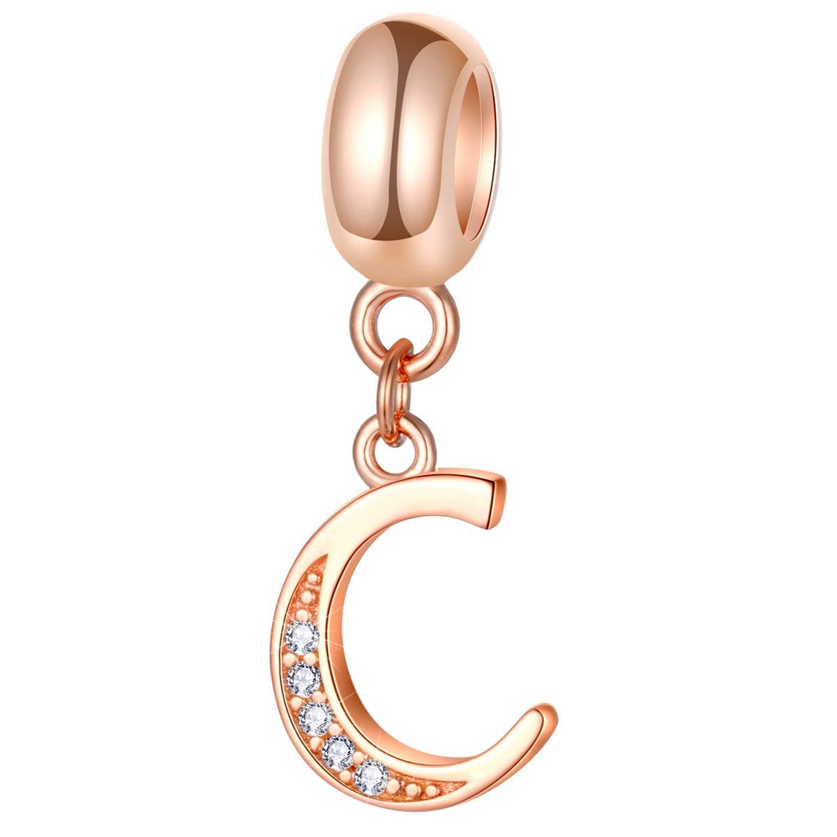 EMOSTARLetter Charms Initial A-Z Alphabet Beads, Rose Gold 925 Sterling Silver Dangle CZ Birthstone Pendant, Gifts for European Charm Bracelet/Mothers Day/Birthday