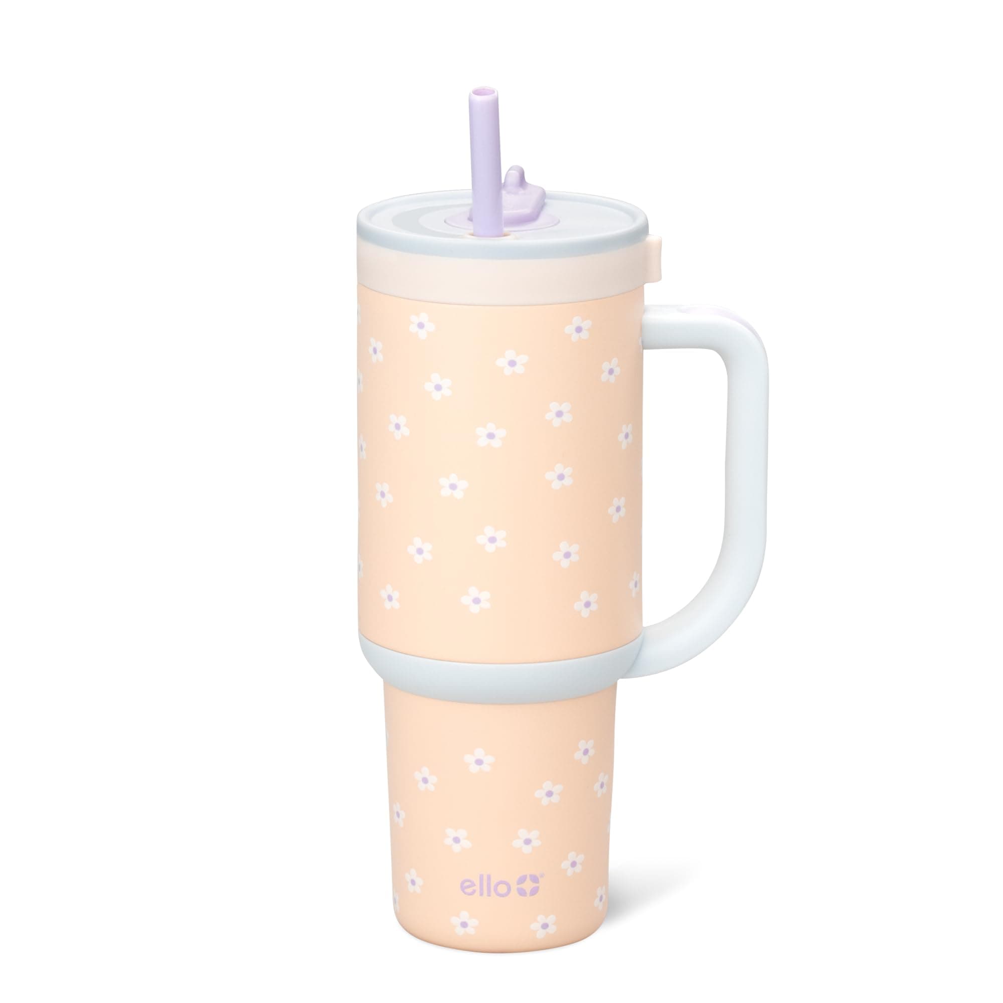 Ello Oasis 30 oz Tumbler with Handle & Retracting Straw | Reusable Insulated Stainless Steel Cup 100% Leakproof, Gifts for Teens Women Men | Keeps cold for 20 Hours, Cup Holder Friendly, Daisies