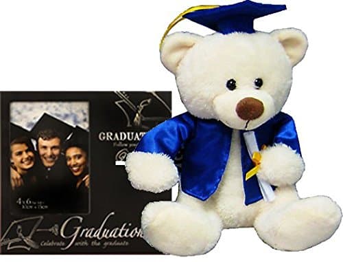 Graduation Gifts Set for Him or Her College or High School Student Grad - Picture Frame and Teddy Bear with Blue Cap and Gown for Nursing School Teen Juniors Women 8th Grade
