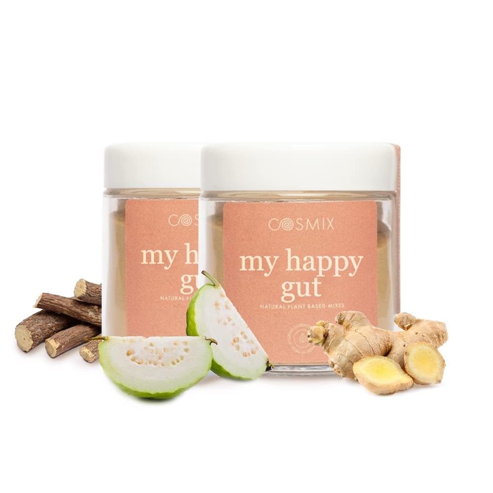 My Happy Gut Prebiotic & Probiotic | Mulethi, Triphala, Guava & Papaya for Gut Health | Helps Acidity, Digestion, Bloating & IBS Relief | No Added Sugar or Preservatives | 60g Jar (Pack Of 2)