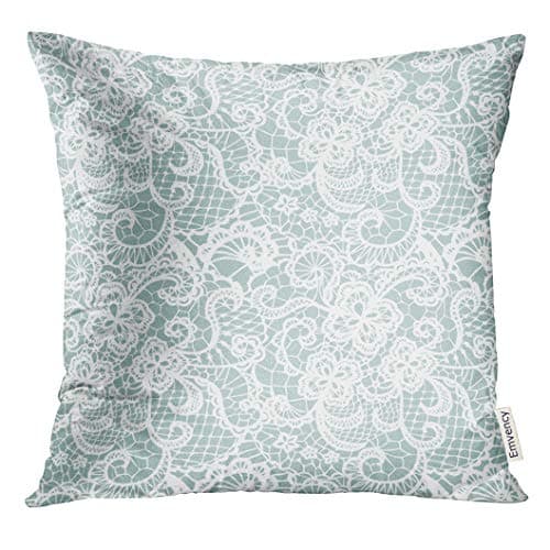 VANMI Throw Pillow Cover White Elegant Lace with Flowers on Blue Pastel Lacy Decorative Pillow Case Home Decor Square 20x20 Inches Pillowcase