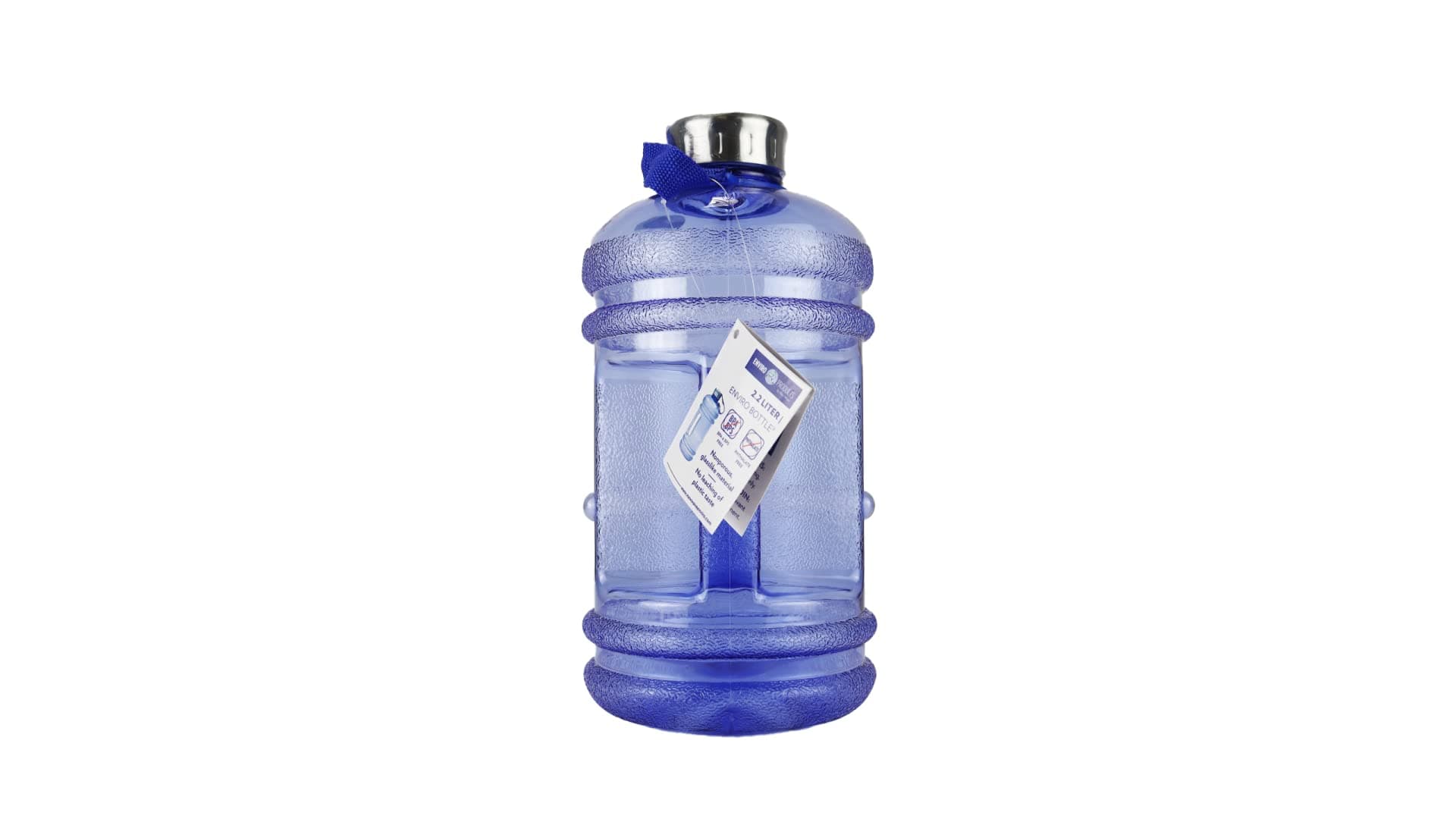 New Wave Enviro Iconic 2.2 Liter BPA Free Water Bottle with Stainless Steel Cap, Integrated Handle for Easy Carrying, Gym and Lifestyle Bottle, 2.2 Liter Capacity, Blue