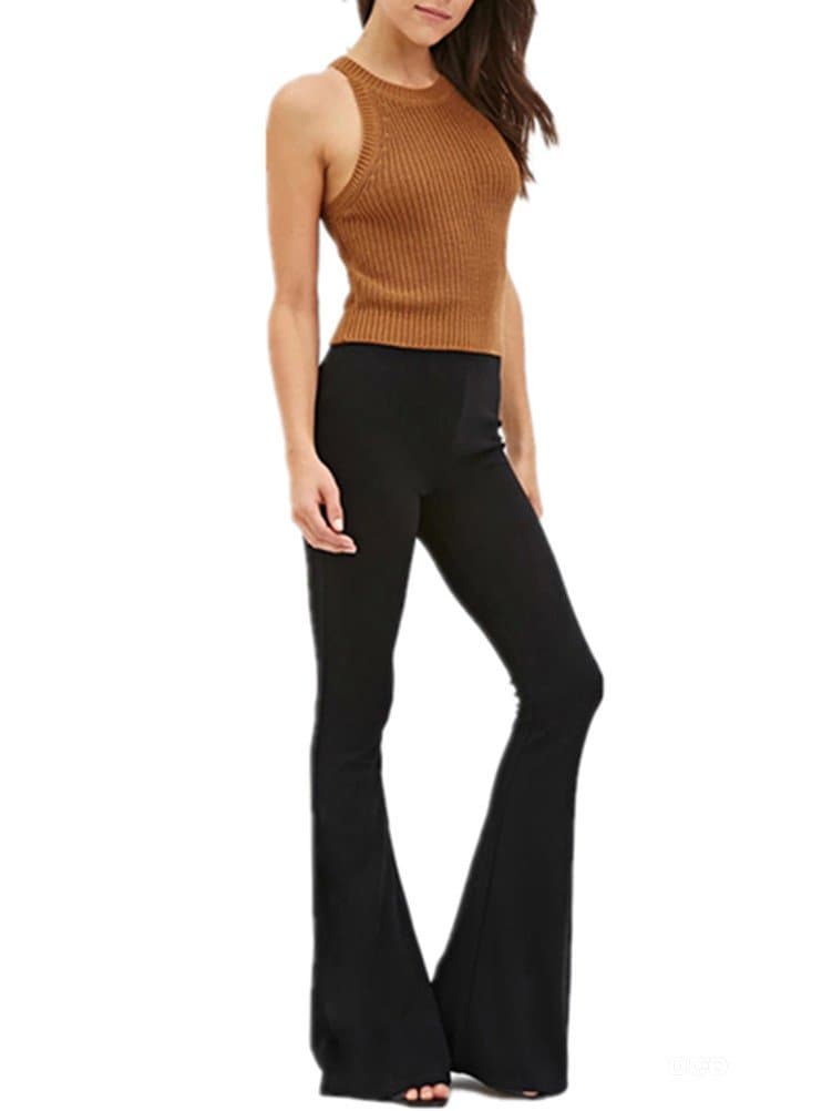 Haolicheng Women's Slim Fit High Waist Wide Leg Pattern Palazzo Pants Black S