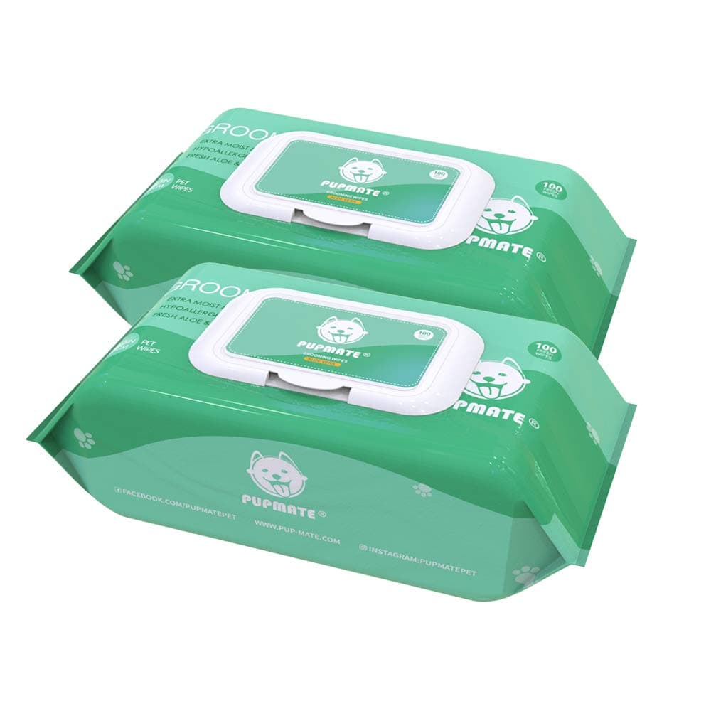 Natural Pet Grooming Wipes, 100 Fresh Counts, Extra Moist & Thick for Dogs & Cats, Puppies & Kittens(Pack of 2)