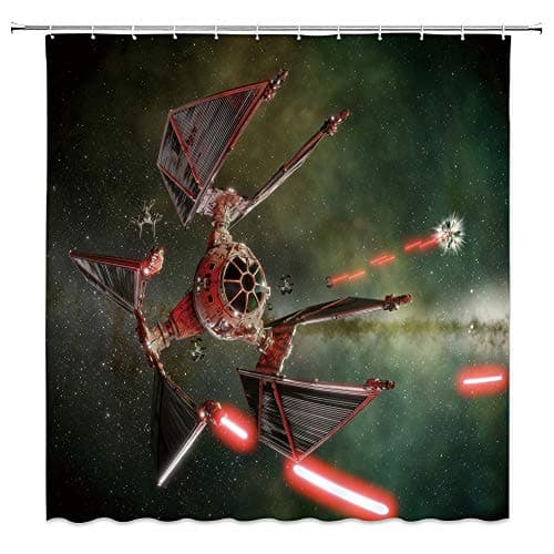 AMFD Star Wars Shower Curtain Spaceship Satellite Cool Mechanical Creative Design Dark Bathroom Curtains Polyester Fabric Waterproof 70 x 70 Inches Include Hooks